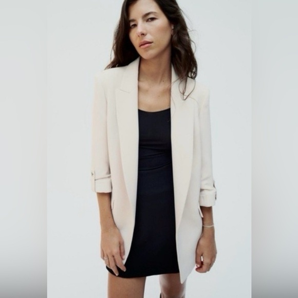 NWT Zara Open Front Roll Sleeve Blazer in Sand size Medium - Picture 4 of 9